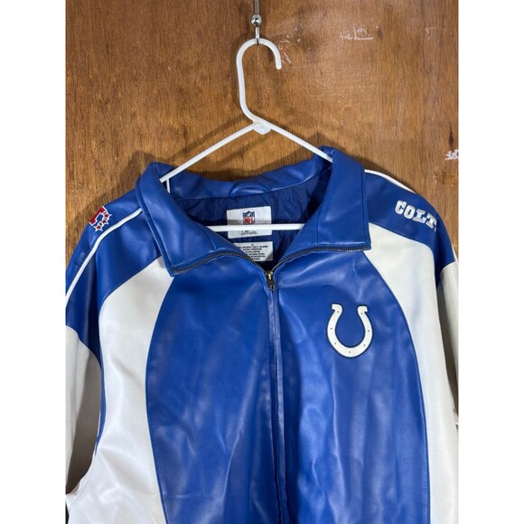 Indianapolis Colts Jacket Mens‎ Sz XL Vinyl Full Zip Blue White NFL Team Apparel - Picture 2 of 10